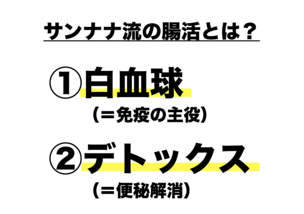 サンナナサロン流の腸活を２つのポイントでまとめて説明する図